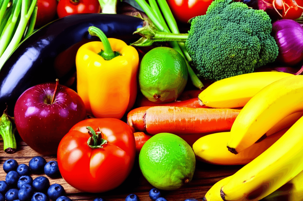 Colorful array of fresh fruits and vegetables